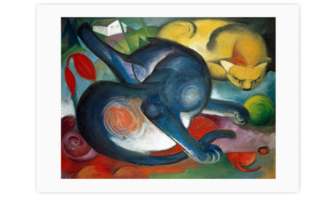 Two cats, blue and yellow (1912) painting by Franz Marc,poster  PS010