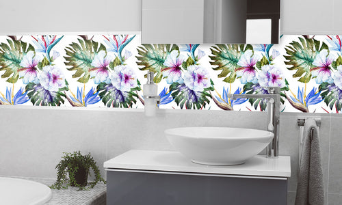 Paneli za kuhinje Watercolor hibiscus patterns -  Stakleni / PVC ploče / Pleksiglas -  sa printom za kuhinju, Zidne obloge PKU348