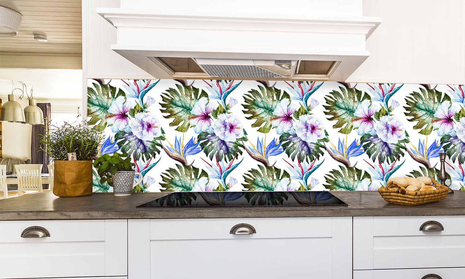 Paneli za kuhinje Watercolor hibiscus patterns -  Stakleni / PVC ploče / Pleksiglas -  sa printom za kuhinju, Zidne obloge PKU348