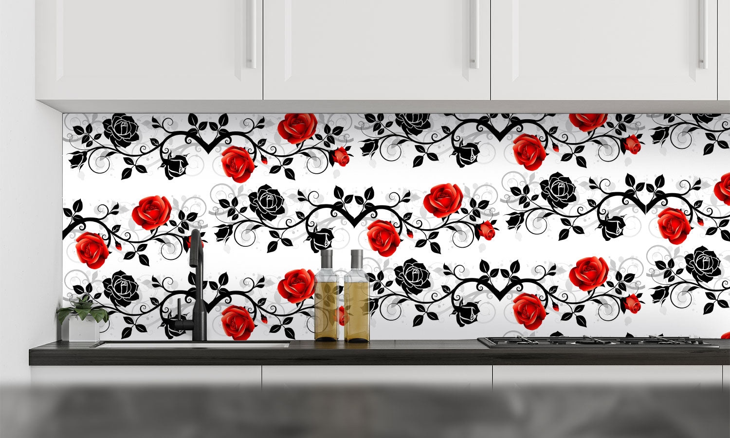 Paneli za kuhinje Ornament with roses -  Stakleni / PVC ploče / Pleksiglas -  sa printom za kuhinju, Zidne obloge PKU362