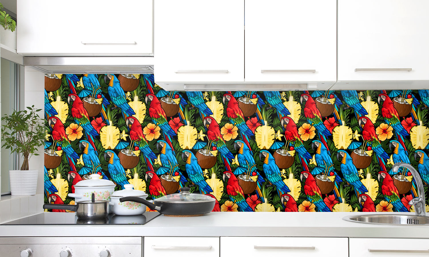 Paneli za kuhinje Macaw and tropical -  Stakleni / PVC ploče / Pleksiglas -  sa printom za kuhinju, Zidne obloge PKU366