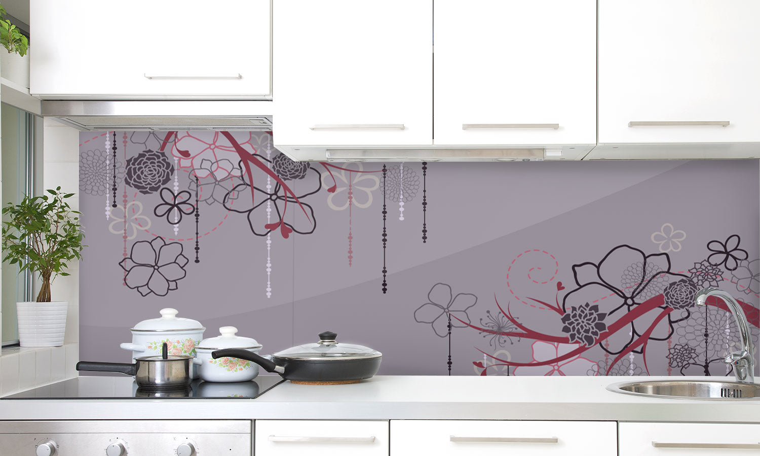 Paneli za kuhinje branches and flowers -  Stakleni / PVC ploče / Pleksiglas -  sa printom za kuhinju, Zidne obloge PKU376