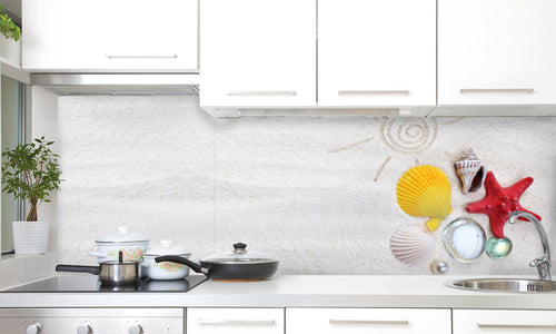 Paneli za kuhinje Sea shells on sand -  Stakleni / PVC ploče / Pleksiglas -  sa printom za kuhinju, Zidne obloge PKU384
