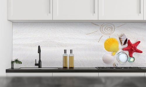 Paneli za kuhinje Sea shells on sand -  Stakleni / PVC ploče / Pleksiglas -  sa printom za kuhinju, Zidne obloge PKU384