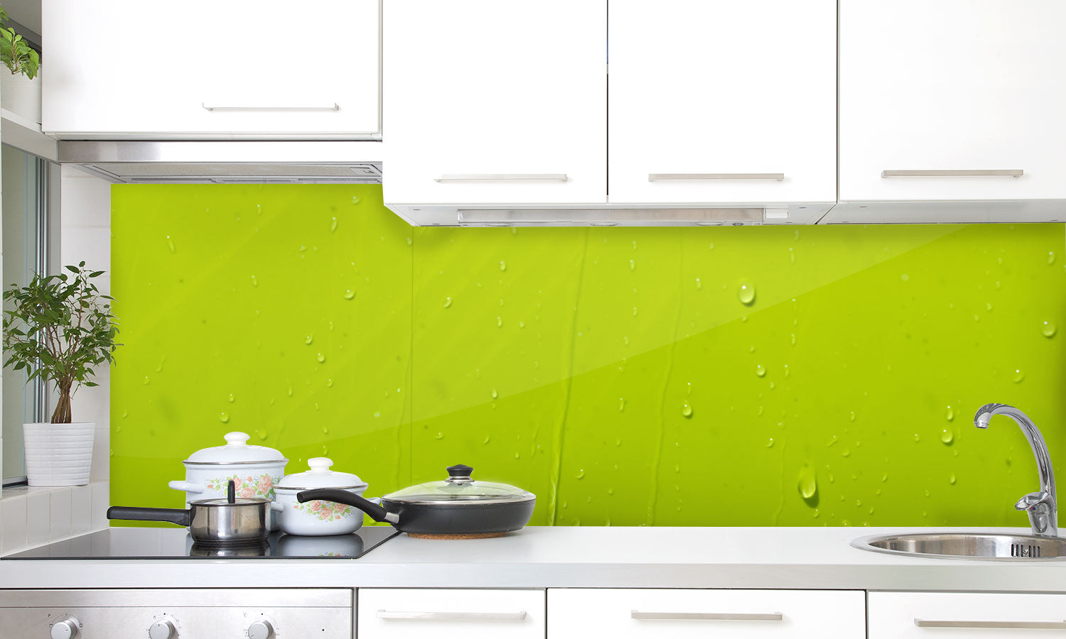 Paneli za kuhinje Drops of water on a green -  Stakleni / PVC ploče / Pleksiglas -  sa printom za kuhinju, Zidne obloge PKU392