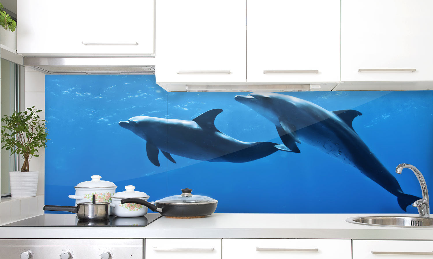Paneli za kuhinje Dolphins underwater -  Stakleni / PVC ploče / Pleksiglas -  sa printom za kuhinju, Zidne obloge PKU397