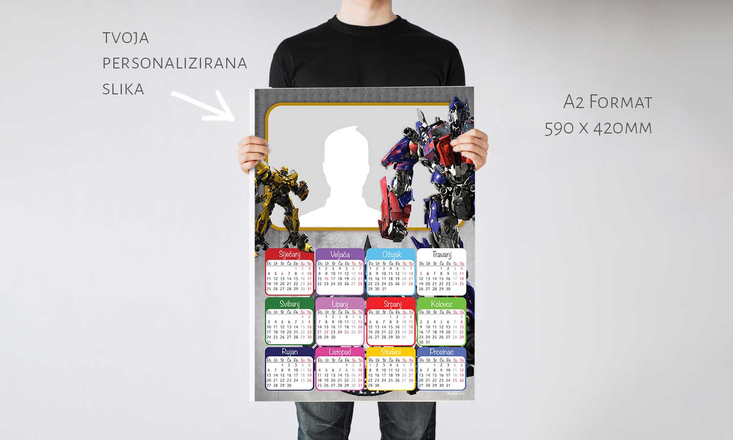 Kalendar Transformeri 2023g., zidni, personalizirani s vašom slikom A2 format - KAL017