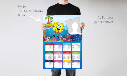 Kalendar Spužva Bob 2023g., zidni, personalizirani s vašom slikom A2 format - KAL003