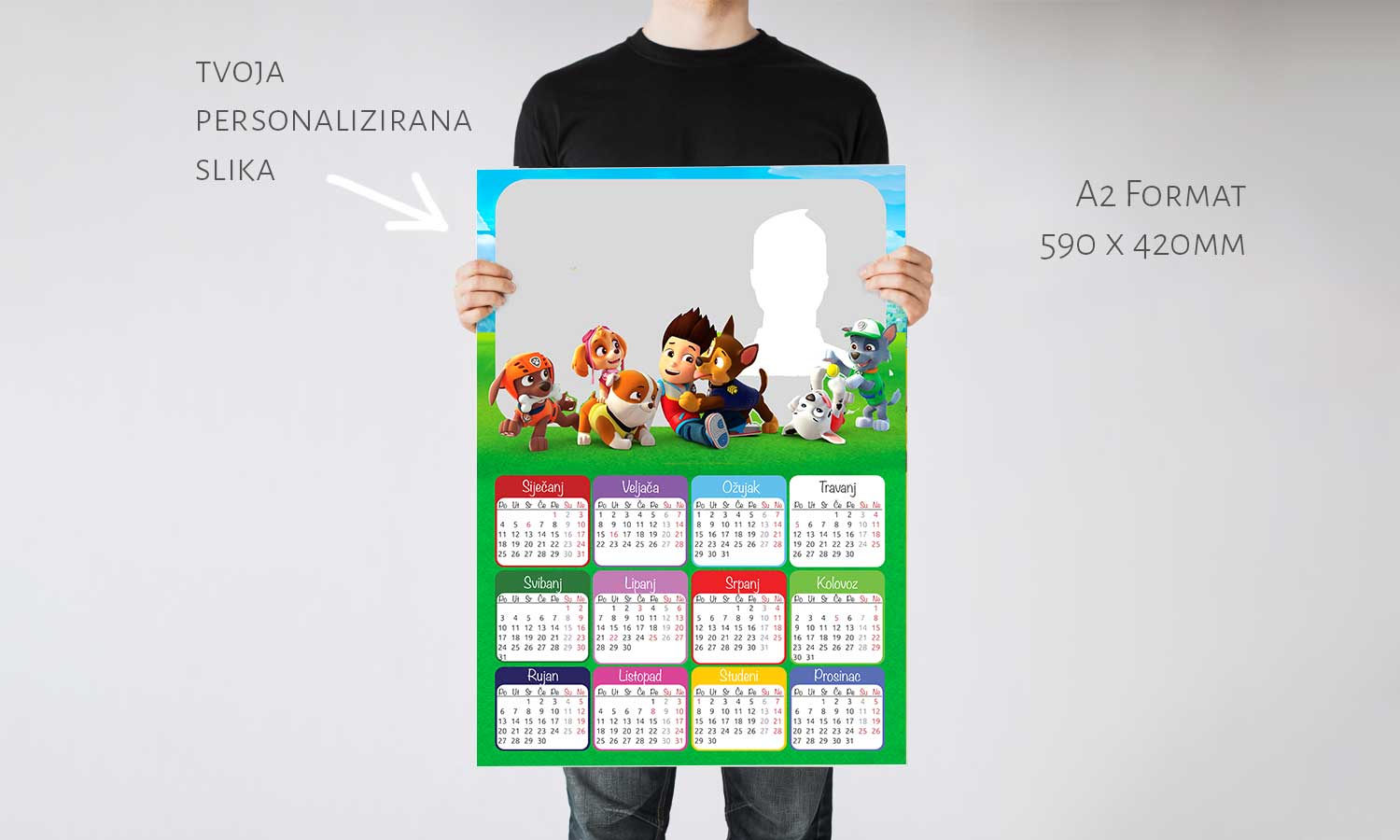 Kalendar Psići u ophodnji 2023g., zidni, personalizirani s vašom slikom A2 format - KAL007