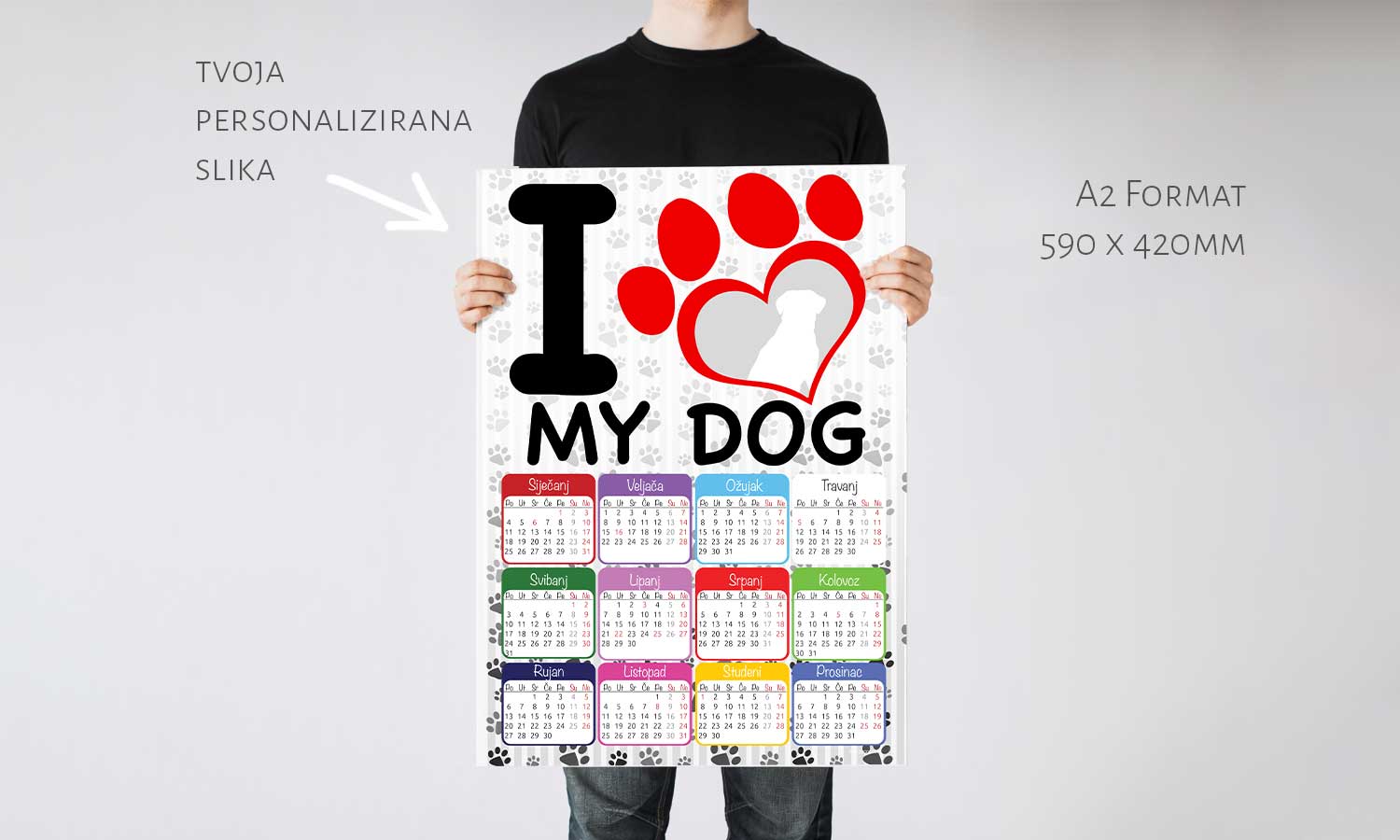 Kalendar Dog Lover 2023g., zidni, personalizirani s vašom slikom A2 format - KAL018