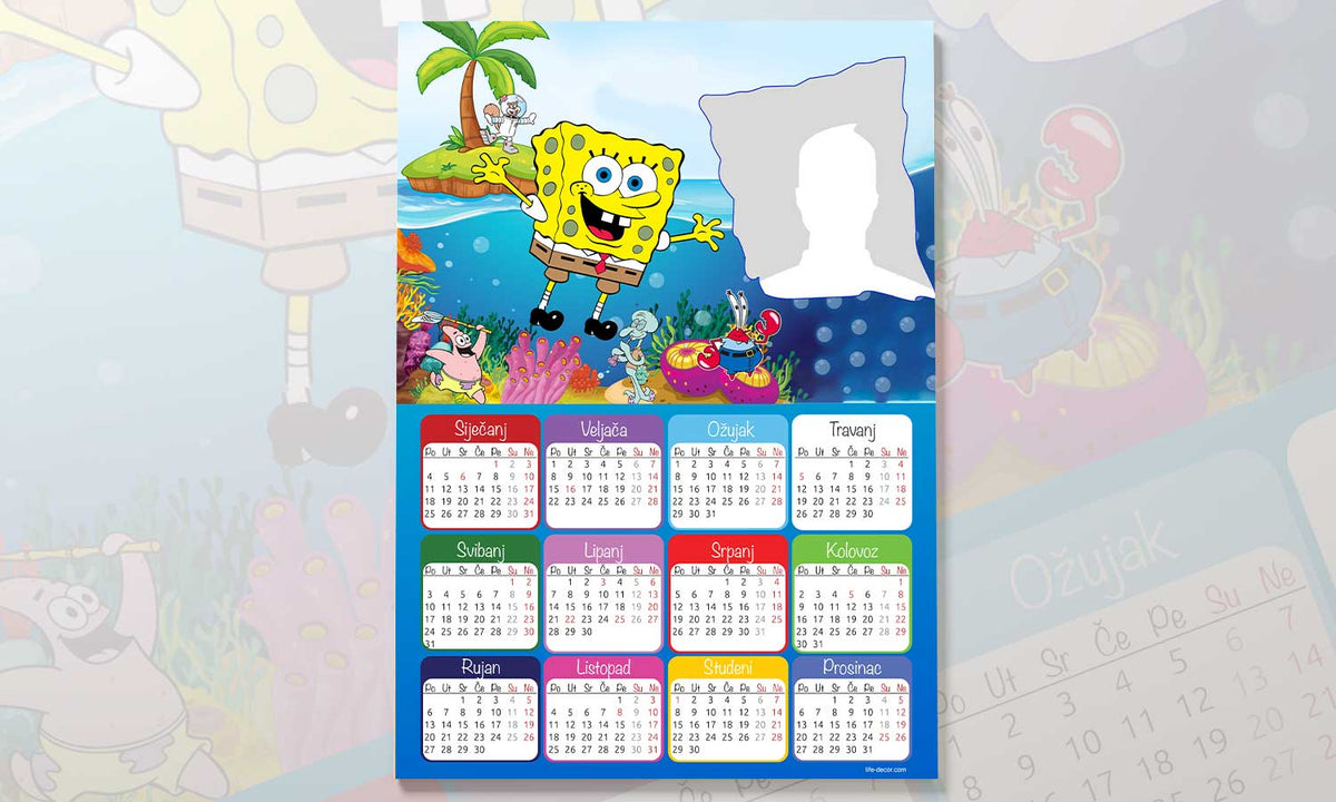 Kalendar Spužva Bob 2023g., zidni, personalizirani s vašom slikom A2 format - KAL003