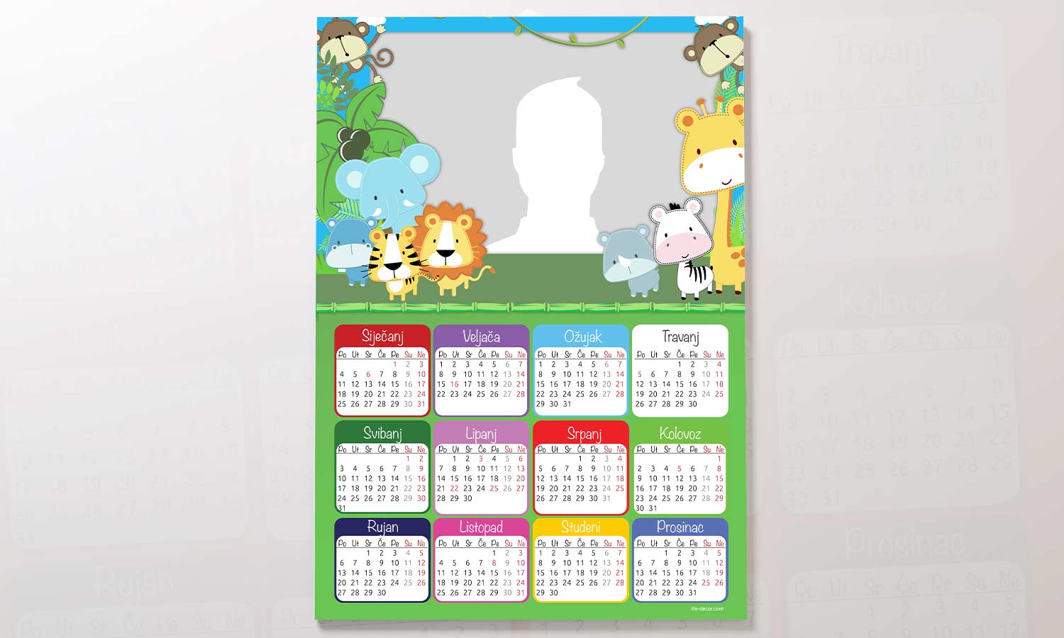 Kalendar Jungla 2023g., zidni, personalizirani s vašom slikom A2 format - KAL010