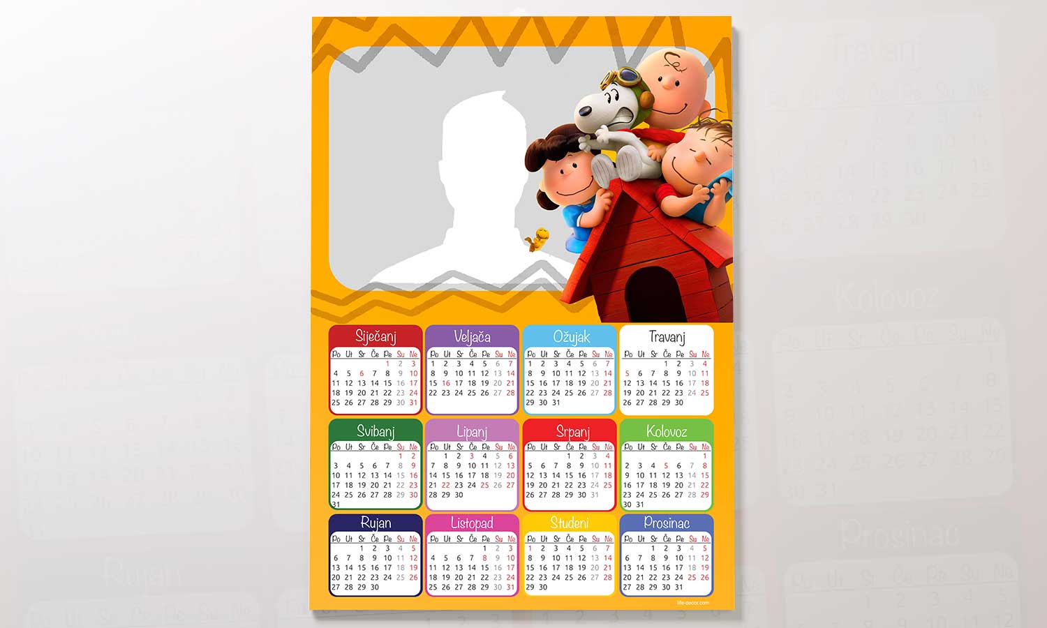 Kalendar Snoopy 2023g., zidni, personalizirani s vašom slikom A2 format - KAL002