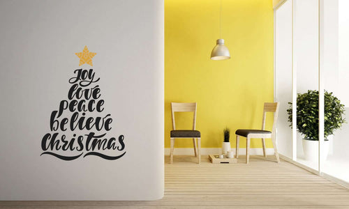 Zidni natpis Joy Love Peace Belive Christmas - samoljepljive naljepnice, tekst, citati, tekstualne naljepnice.