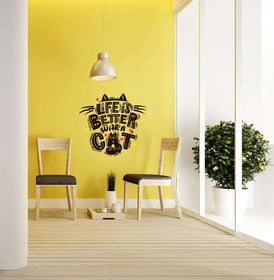 Zidni natpis Life is better with cat- samoljepljive naljepnice, tekst, citati, tekstualne naljepnice.